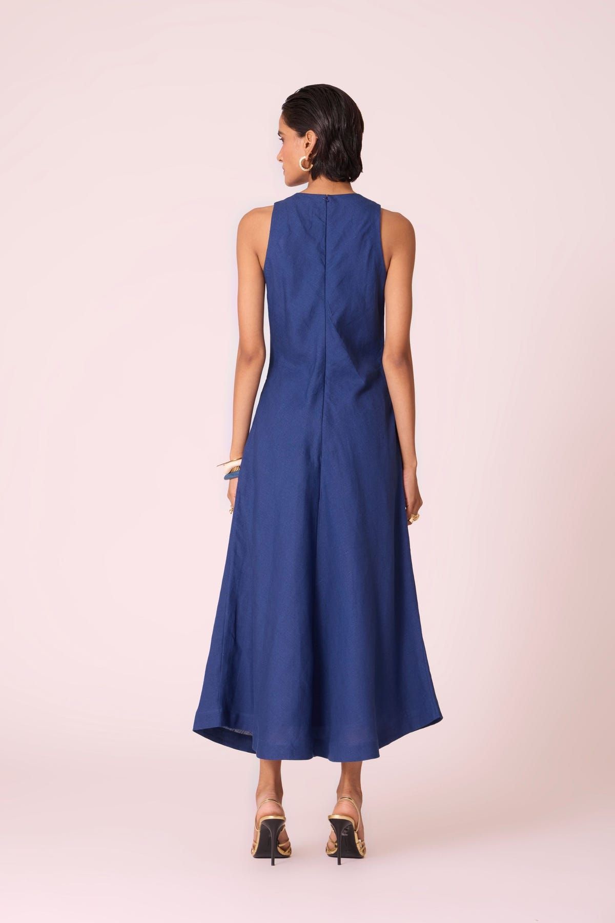 Naomi Ink Blue Linen Midi Dress - image 8