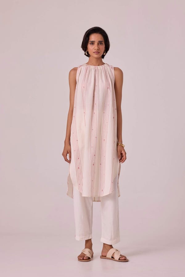The Summer House — Pomelo Red Striped Handwoven Tunic