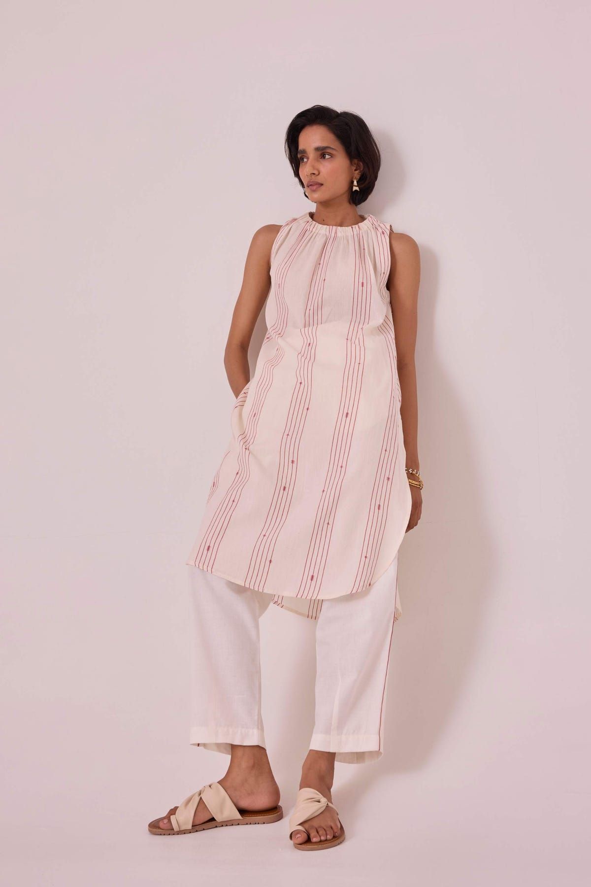 Pomelo Red Striped Handwoven Tunic - image 12