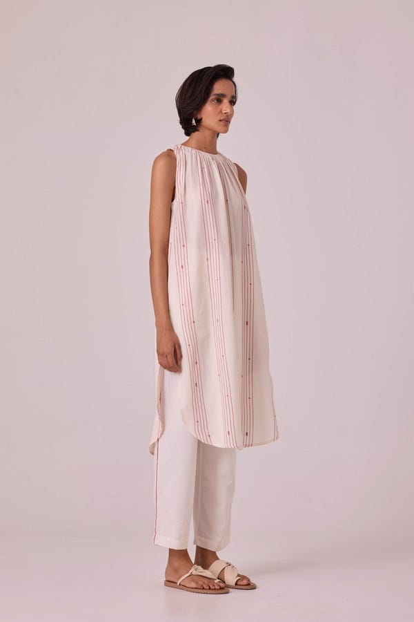 The Summer House — Pomelo Red Striped Handwoven Tunic