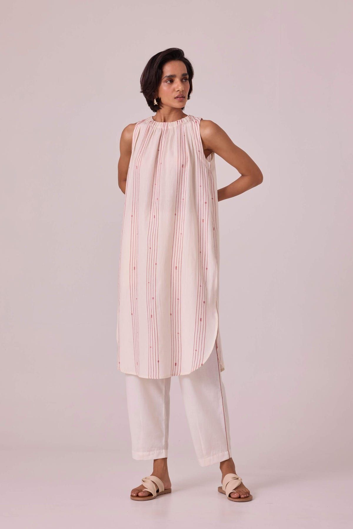 Pomelo Red Striped Handwoven Tunic - image 6