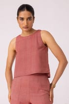 Kifli Red Handwoven Denim Top view 1