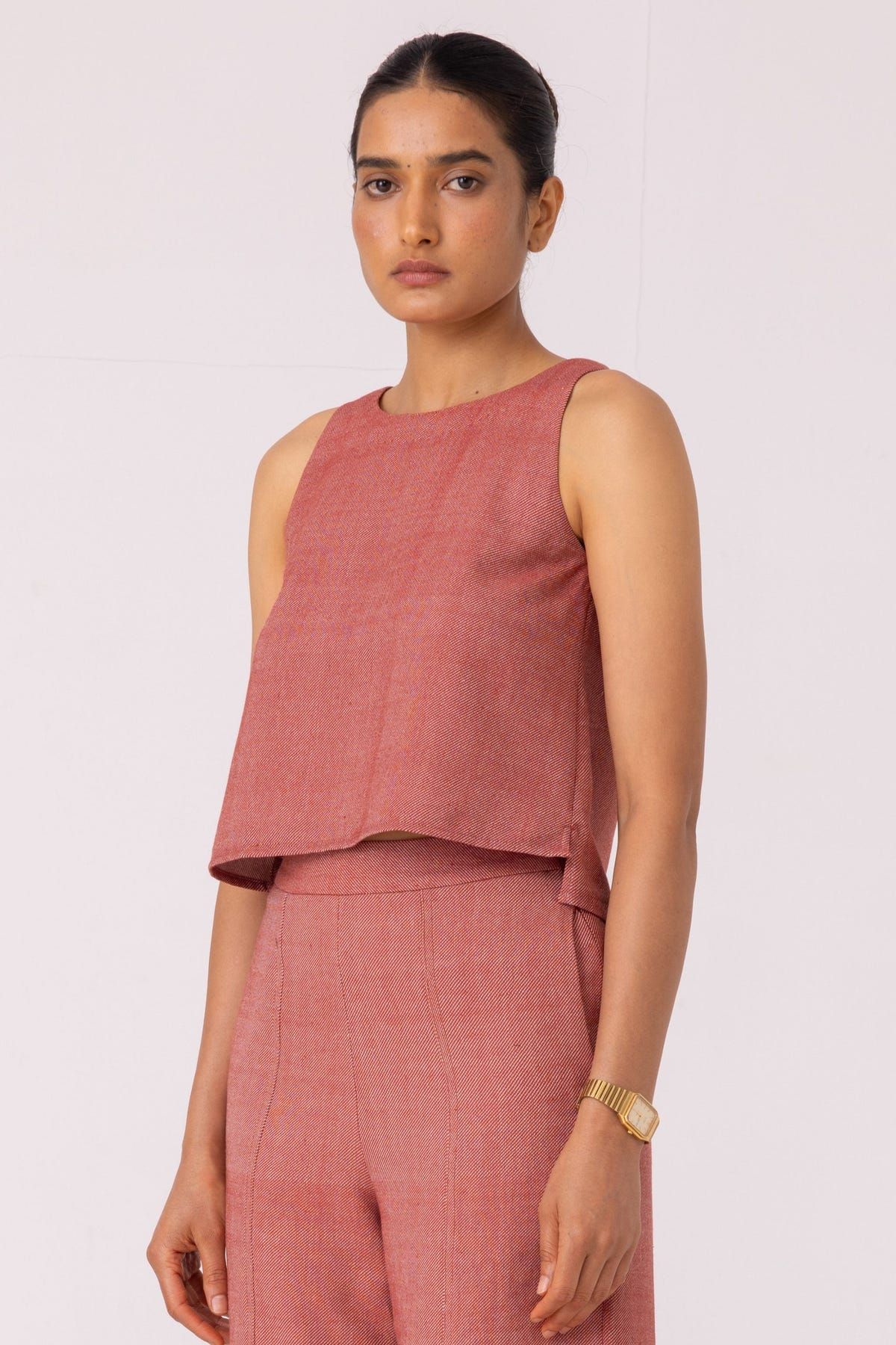 Kifli Red Handwoven Denim Top - image 2