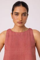 Kifli Red Handwoven Denim Top view 3