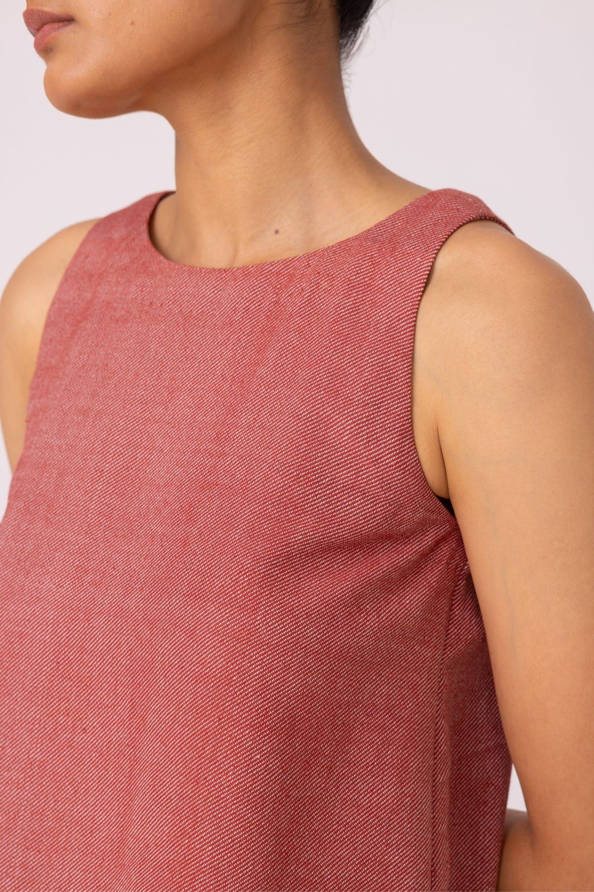 Kifli Red Handwoven Denim Top - image 4