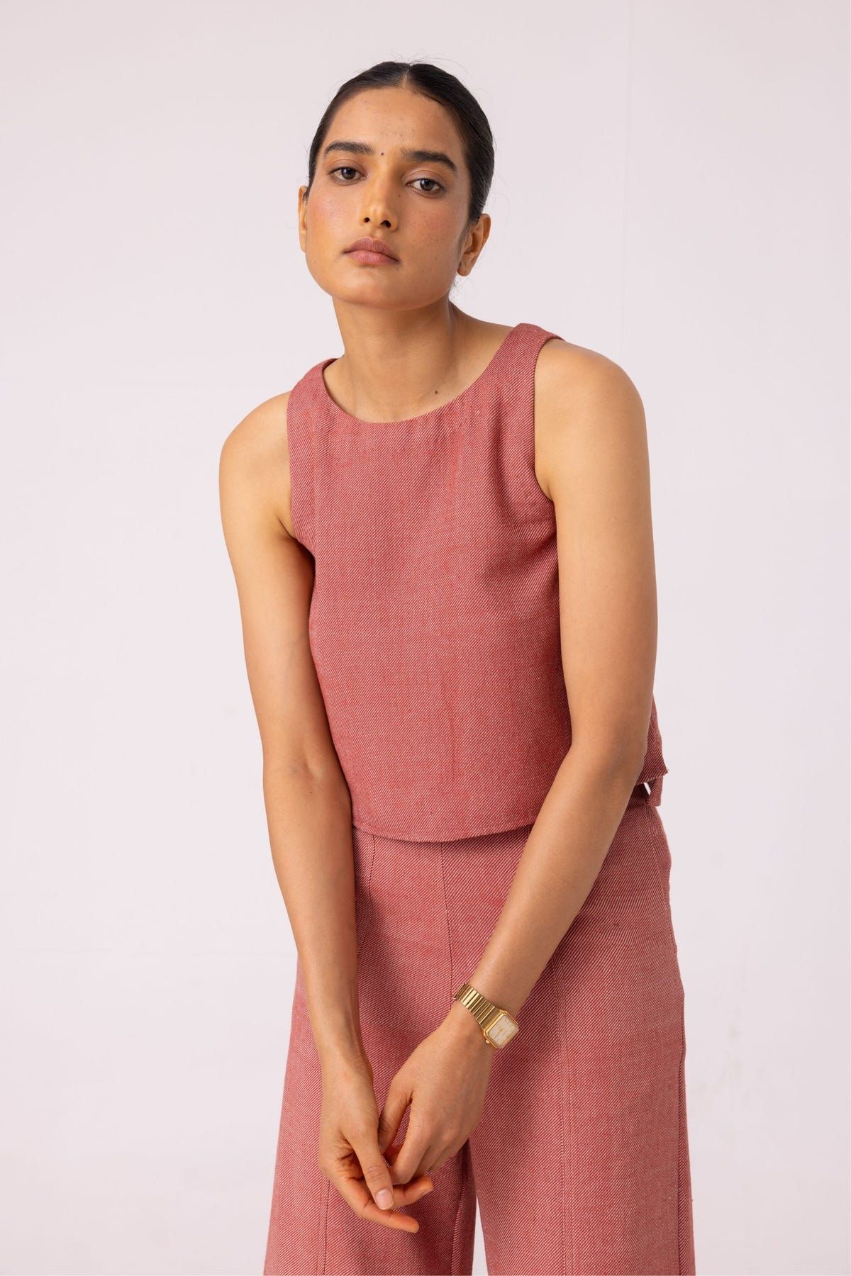 Kifli Red Handwoven Denim Top - image 6