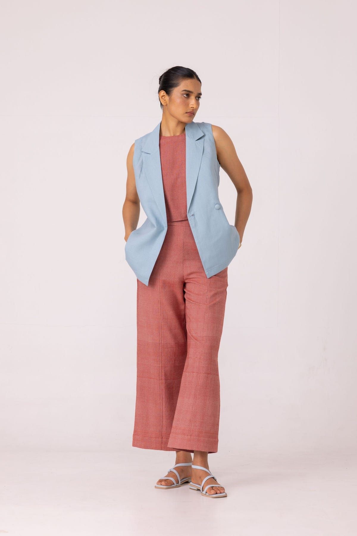 Kifli Red Handwoven Denim Top - image 8