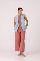 Kifli Red Handwoven Denim Top view 8