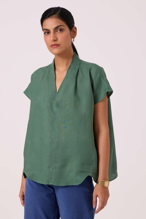 The Summer House — Orion Green Linen Top
