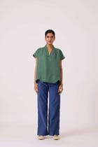 Orion Green Linen Top view 2