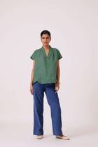 Orion Green Linen Top view 6