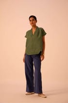 Orion Green Linen Top view 9
