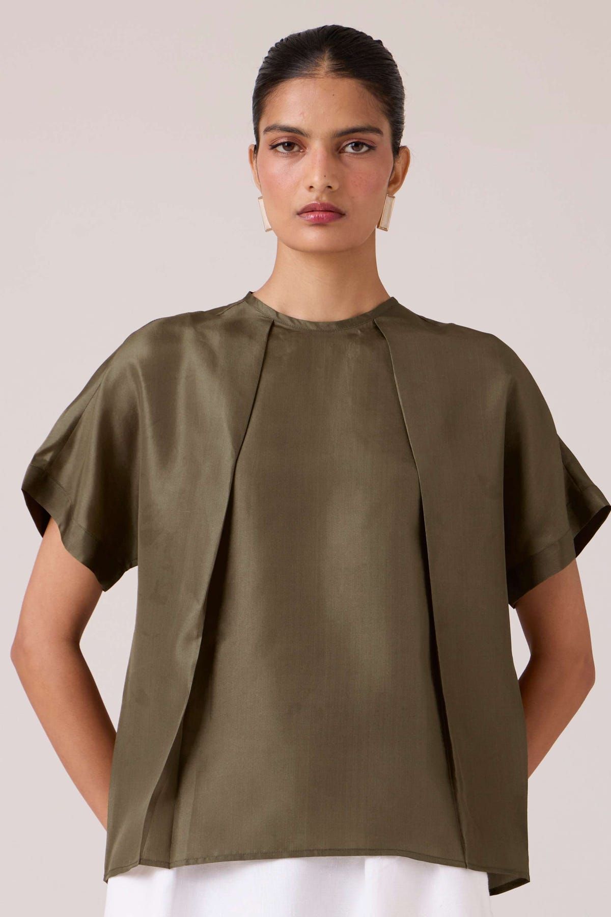 Pam Olive Silk Top - image 1