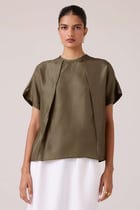 Pam Olive Silk Top view 2