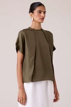 Pam Olive Silk Top view 3