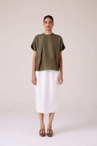 Pam Olive Silk Top view 4