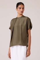 Pam Olive Silk Top view 5