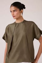 Pam Olive Silk Top view 8