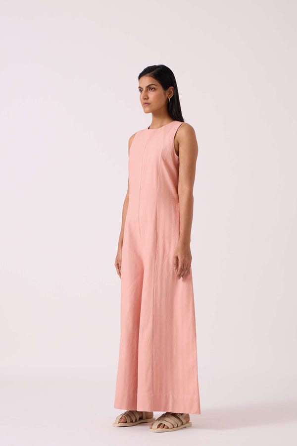 The Summer House — Vronsky Pink Handwoven Jumpsuit