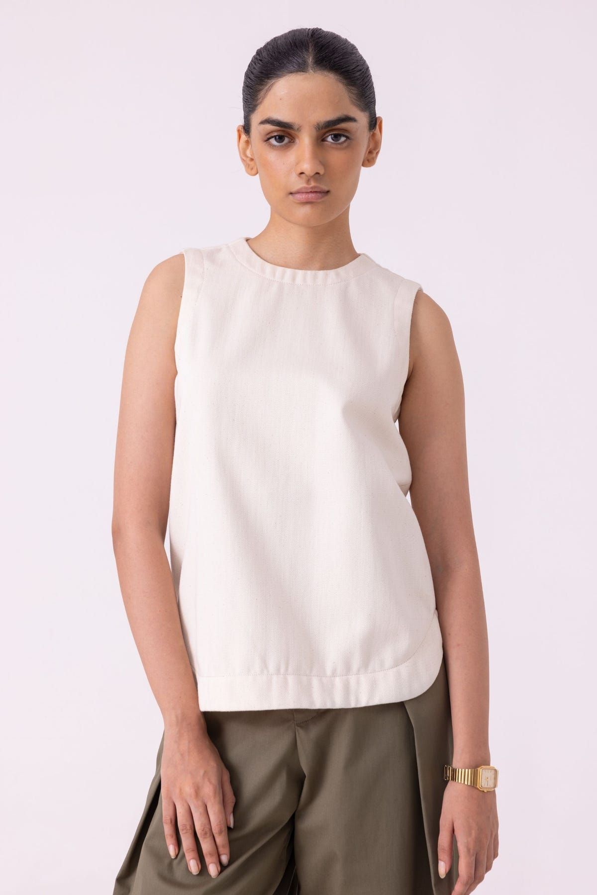 Dorothy Off White Handwoven Denim Top - image 2