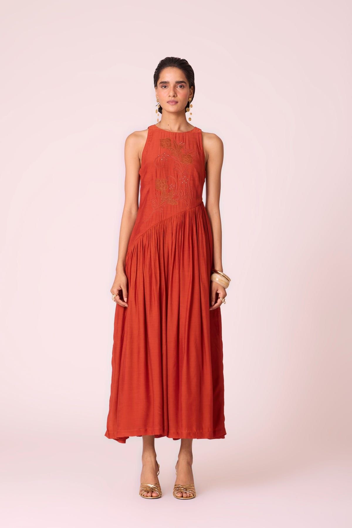 Anya Rust Embroidered Midi Dress - image 2