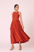 Anya Rust Embroidered Midi Dress view 7
