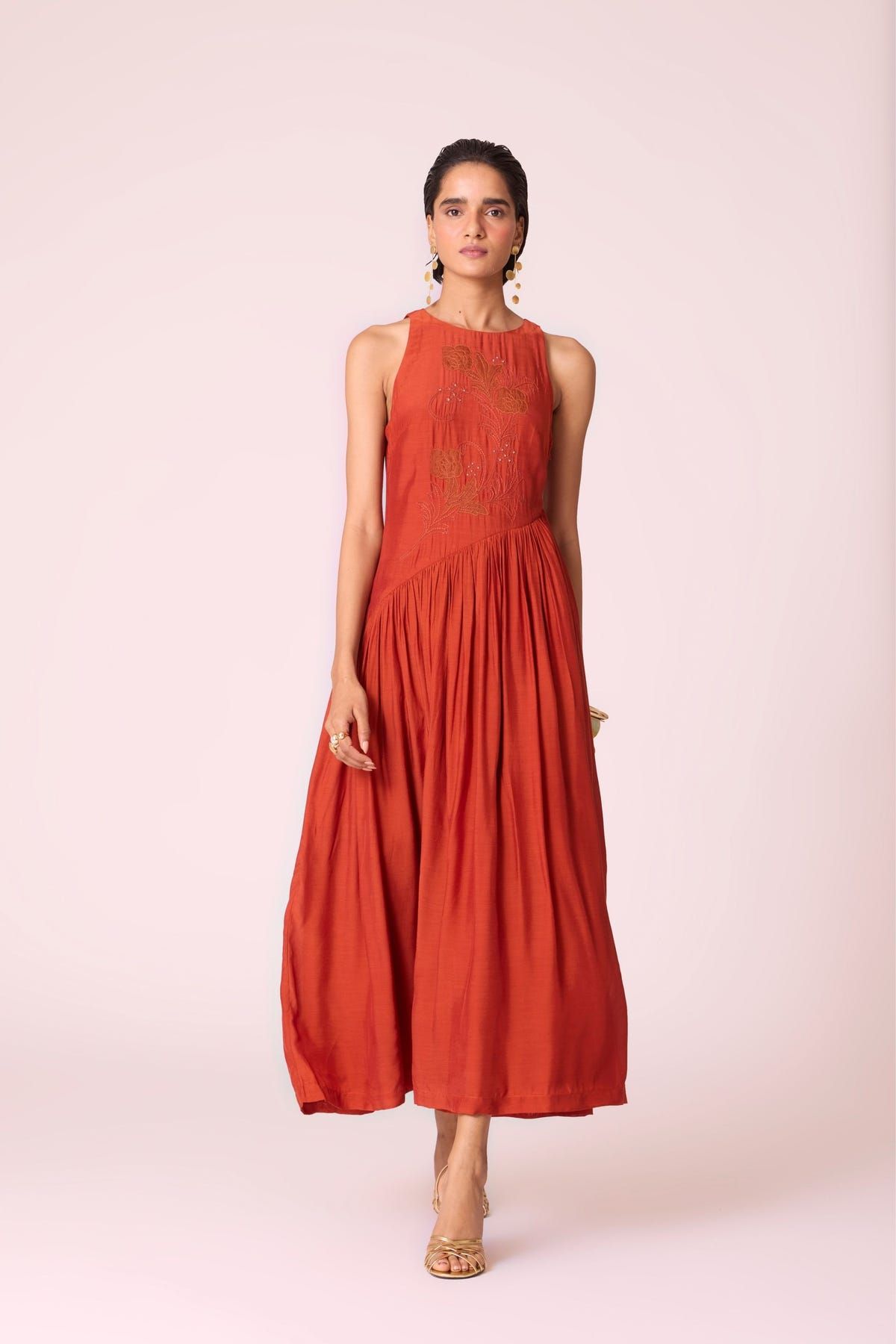 Anya Rust Embroidered Midi Dress - image 8