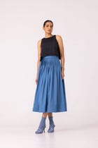 Tereza Blue Pleated Wrap Skirt view 1