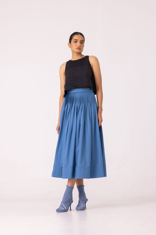 The Summer House — Tereza Blue Pleated Wrap Skirt