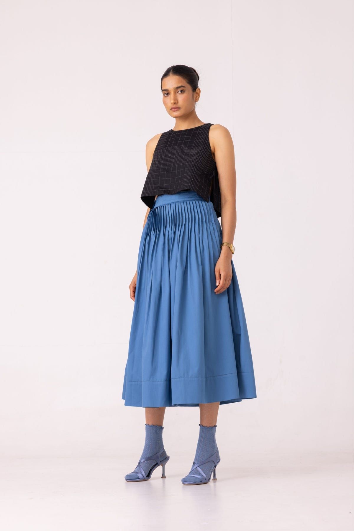 Tereza Blue Pleated Wrap Skirt - image 3