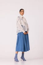 Tereza Blue Pleated Wrap Skirt view 4
