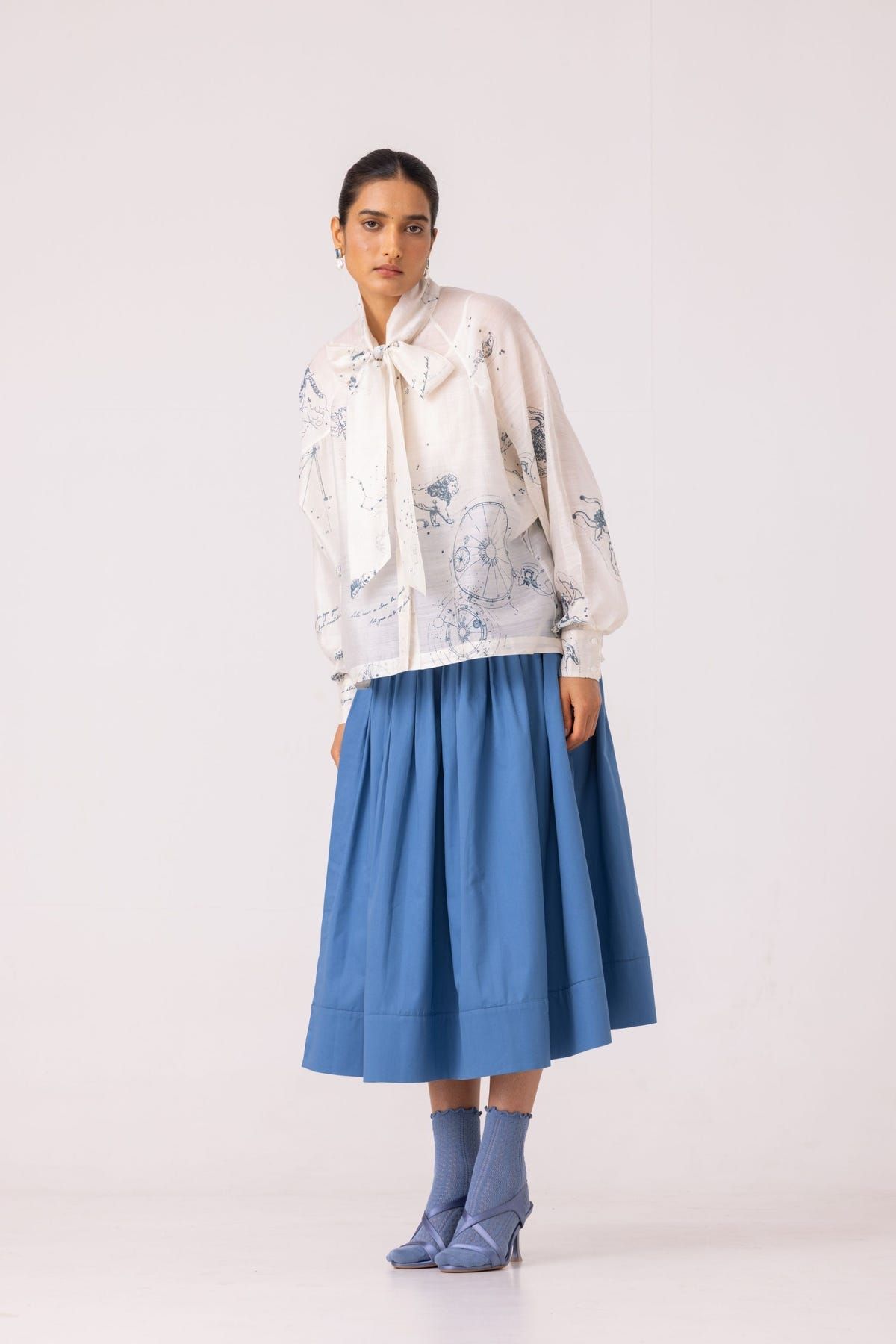 Tereza Blue Pleated Wrap Skirt - image 8