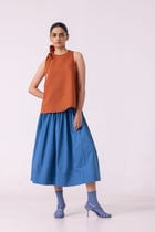 Tereza Blue Pleated Wrap Skirt view 9