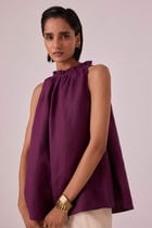 Kocho Purple Linen Halter Top view 1