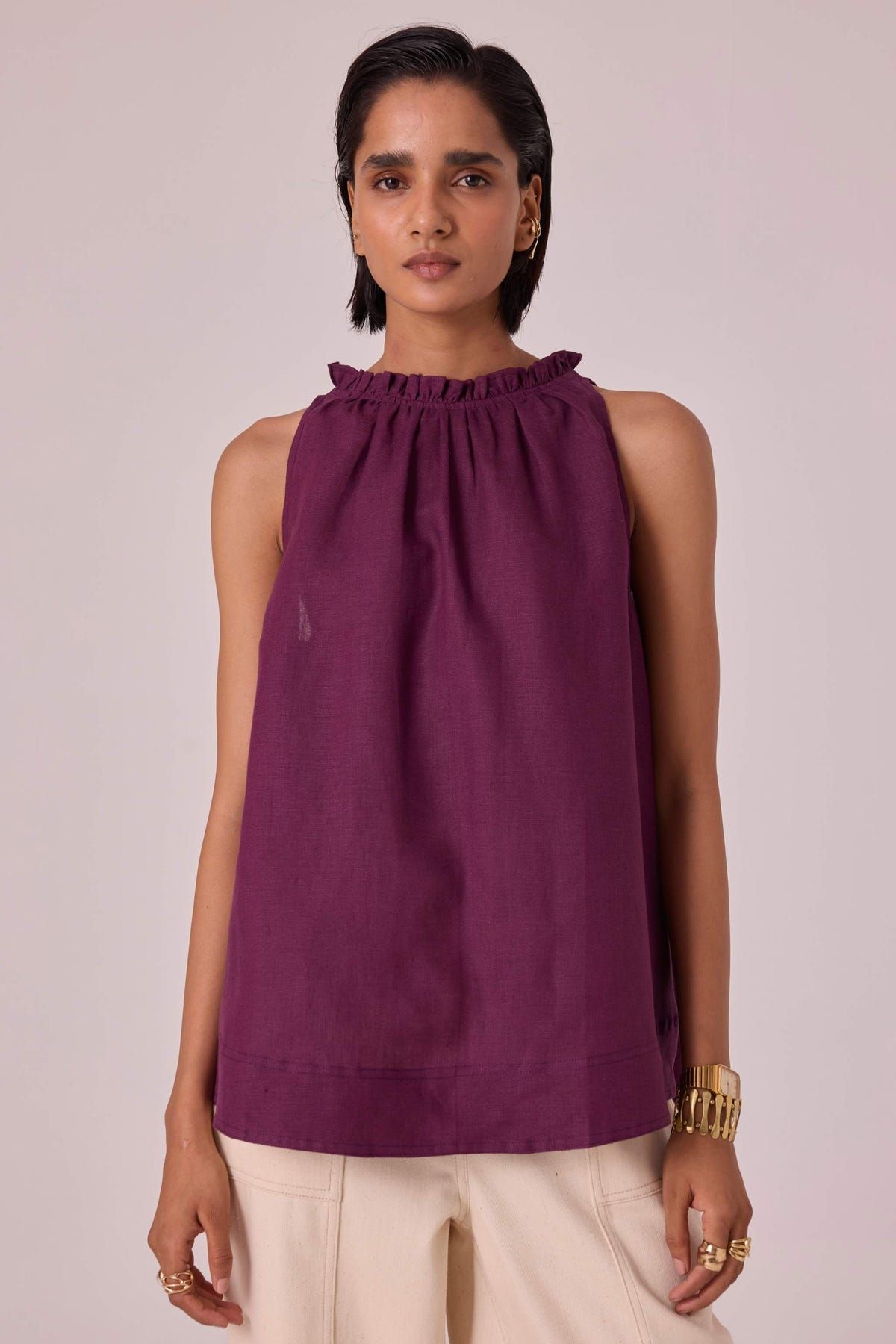 Kocho Purple Linen Halter Top - image 2