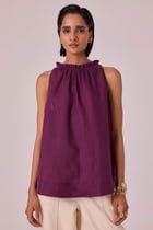 Kocho Purple Linen Halter Top view 2