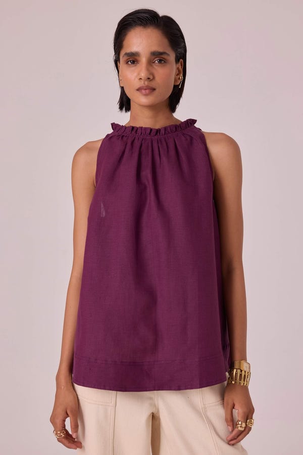 The Summer House — Kocho Purple Linen Halter Top