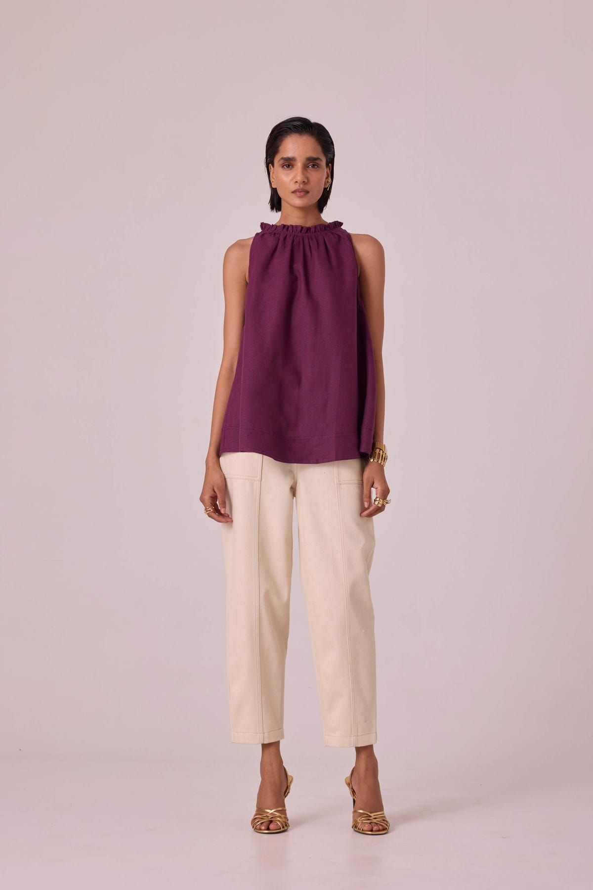 Kocho Purple Linen Halter Top - image 3