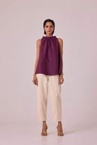 Kocho Purple Linen Halter Top view 3
