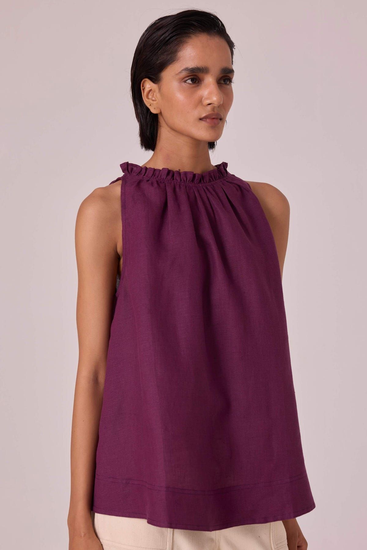 Kocho Purple Linen Halter Top - image 4