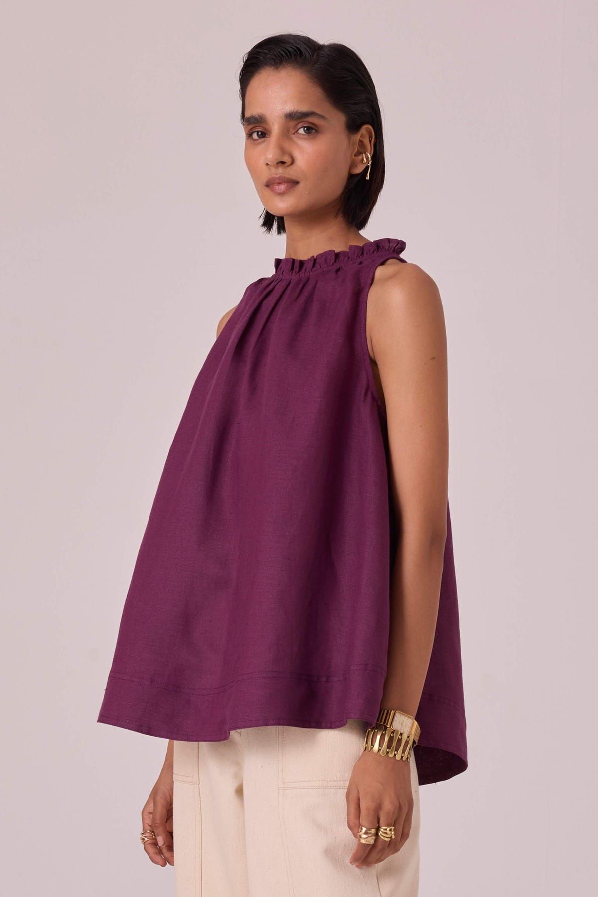 Kocho Purple Linen Halter Top - image 5