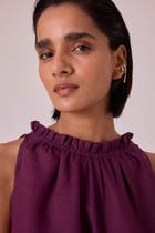 Kocho Purple Linen Halter Top view 6