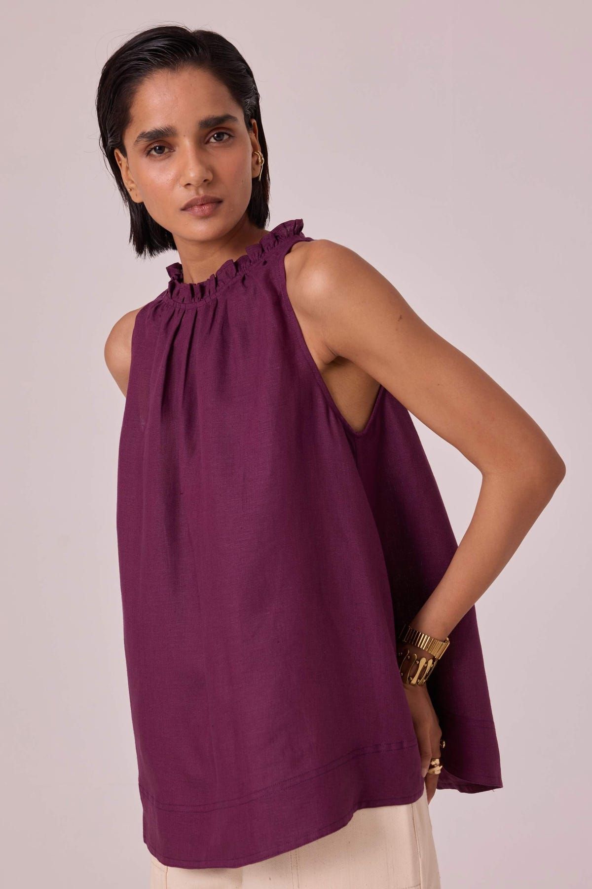 Kocho Purple Linen Halter Top - image 7