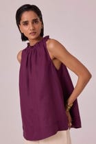 Kocho Purple Linen Halter Top view 7