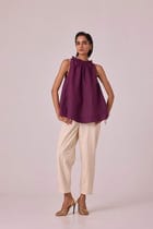 Kocho Purple Linen Halter Top view 10