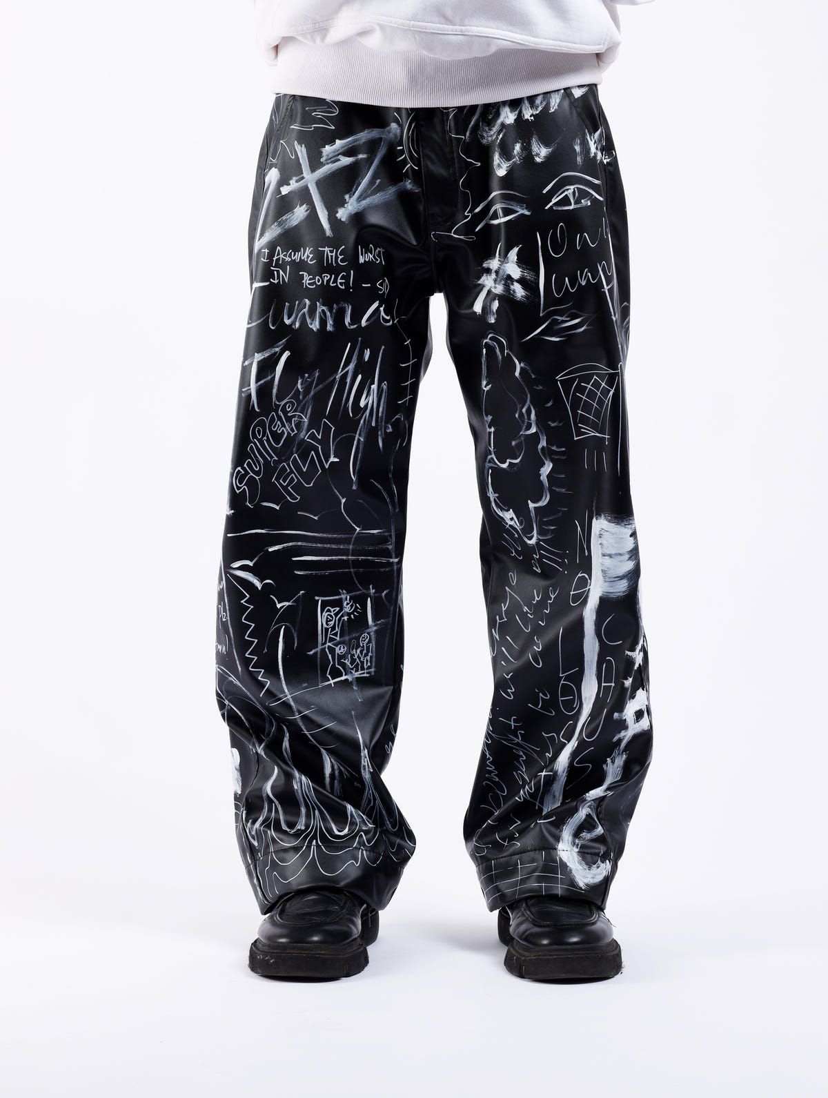 Graffiti Leather Jeans - image 4