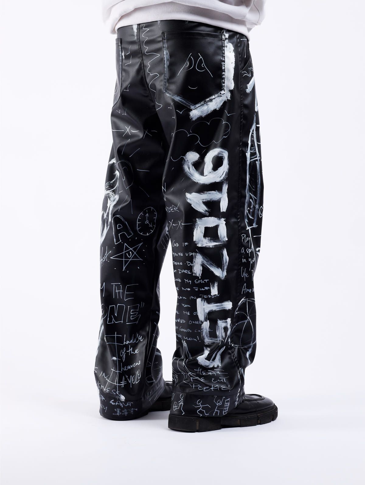 Graffiti Leather Jeans - image 5