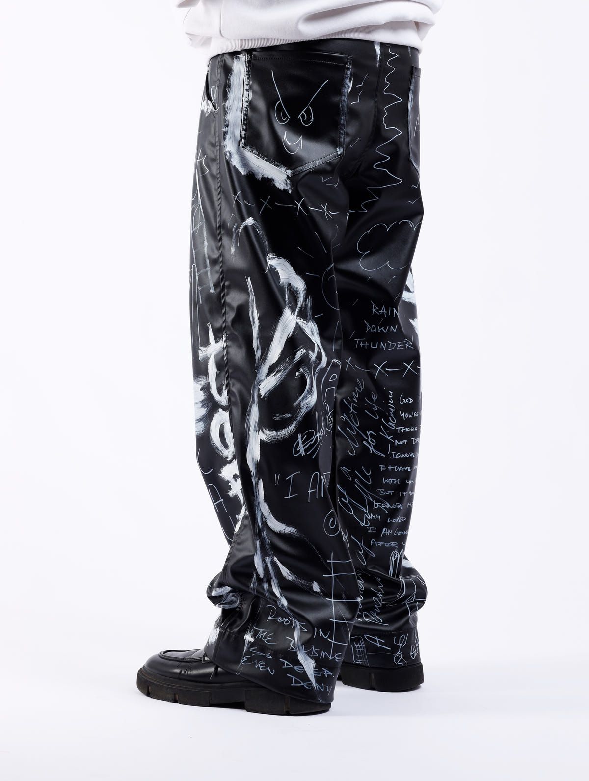 Graffiti Leather Jeans - image 7