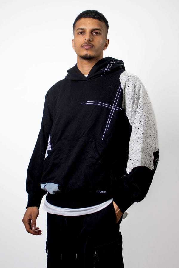 Toffle — Black Patchwork Net Hoodie