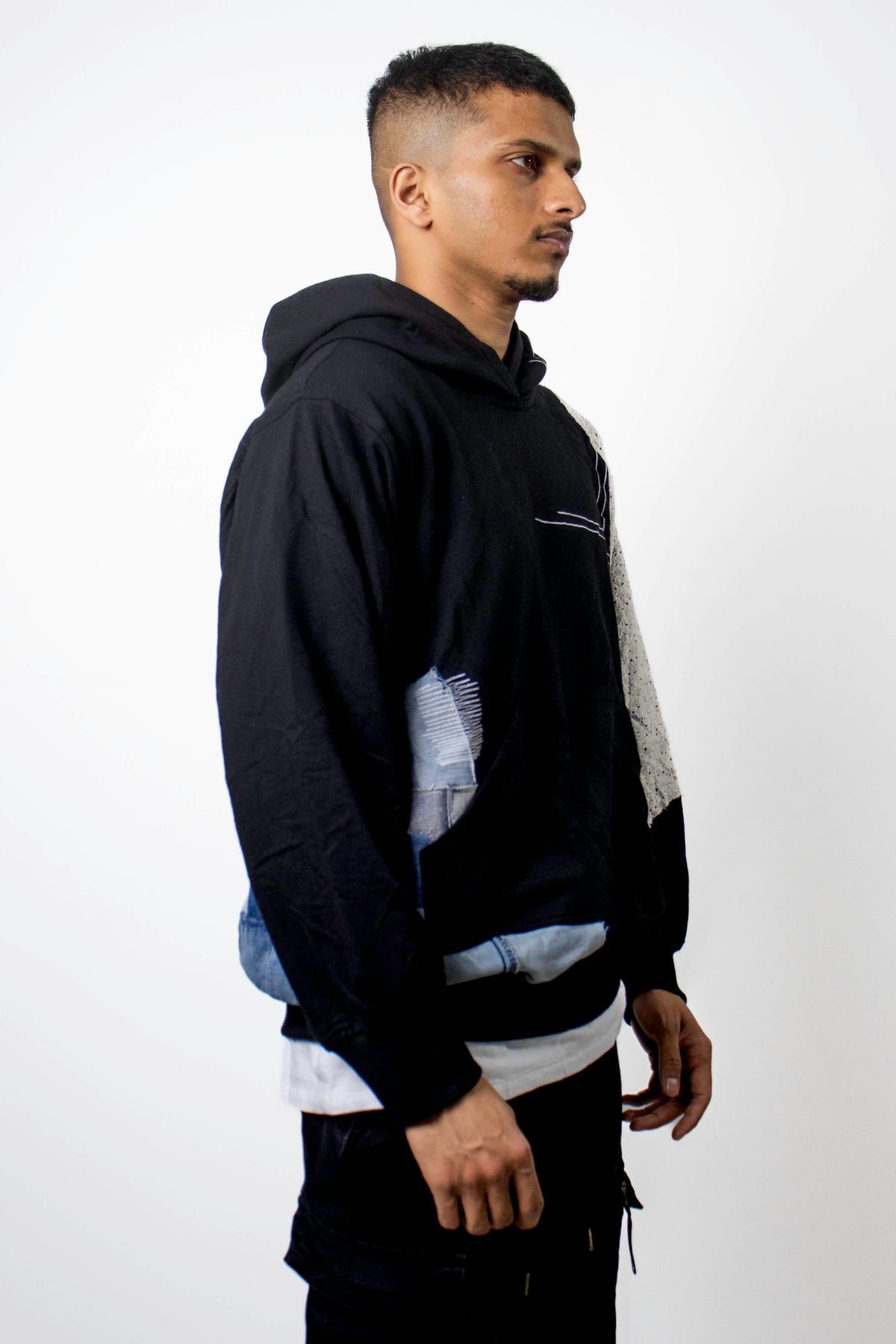 Black Patchwork Net Hoodie - image 2